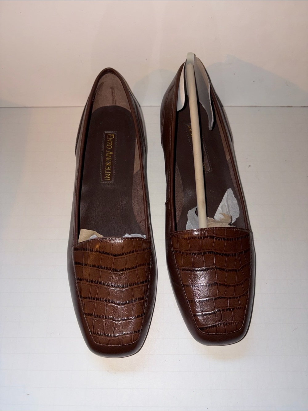 Enzo Angiolini Brown Croc-Embossed Slip-On Loafers 7.5W NEW IN BOX